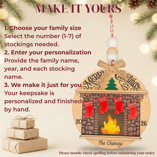 Personalized Light-Up Family Fireplace Christmas Ornament