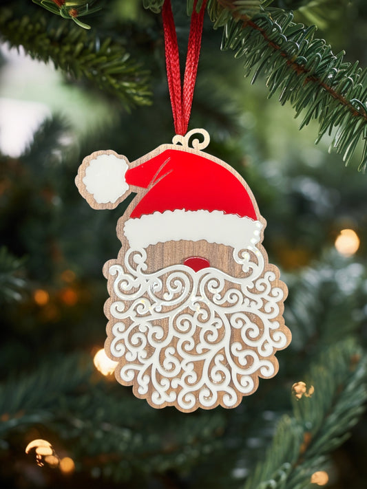 Swirly Beard Santa Ornament