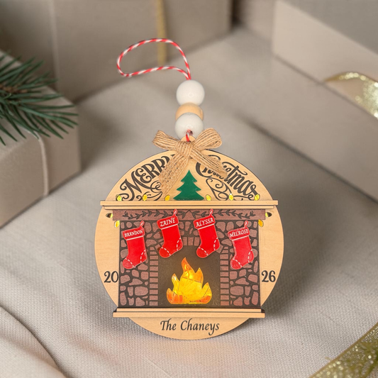 Personalized Light-Up Family Fireplace Christmas Ornament