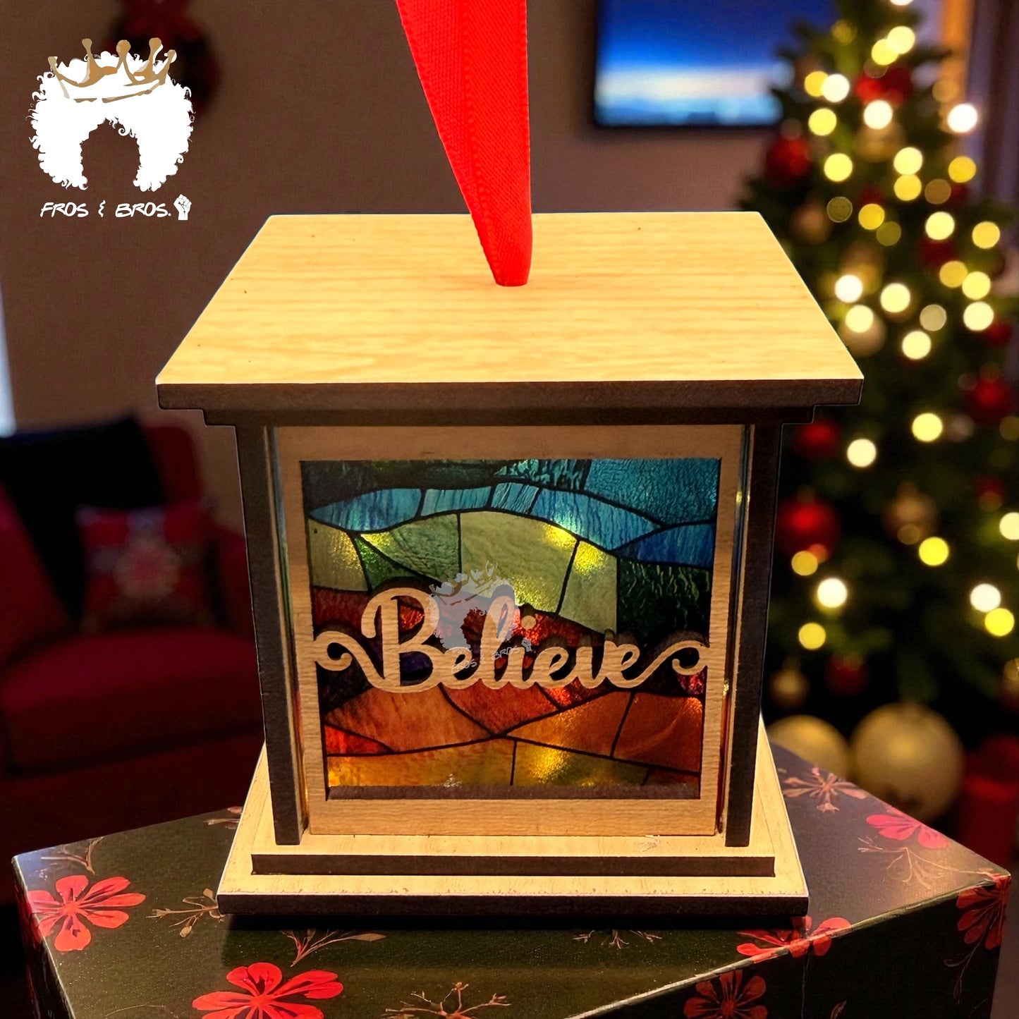 Stained Glass Lantern Ornament – Believe & Bells Edition