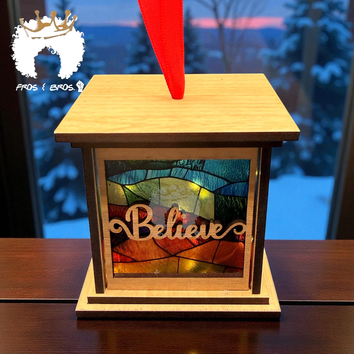 Stained Glass Lantern Ornament – Believe & Bells Edition