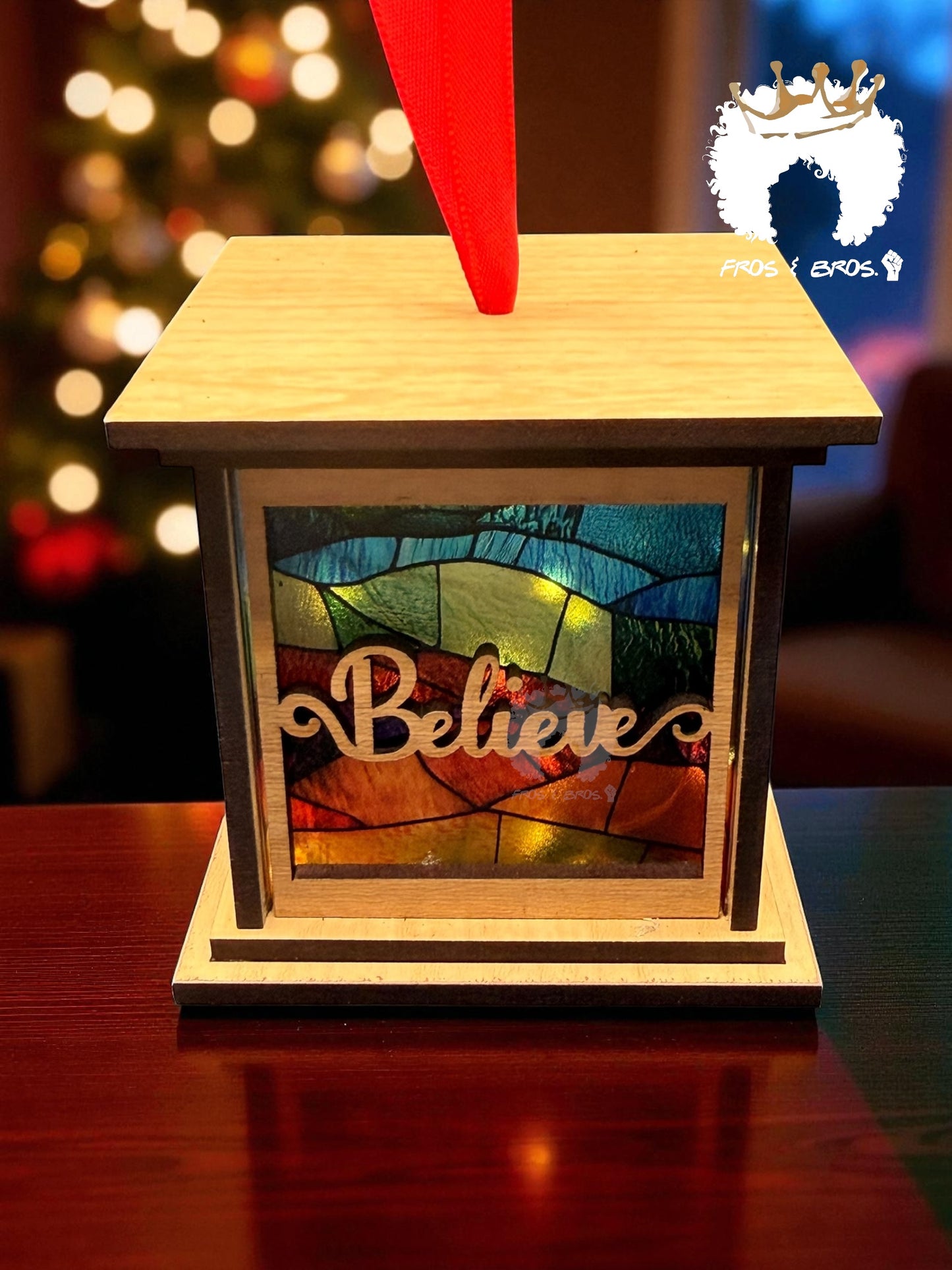 Stained Glass Lantern Ornament – Believe & Bells Edition