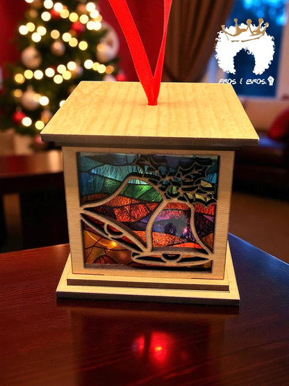 Stained Glass Lantern Ornament – Believe & Bells Edition