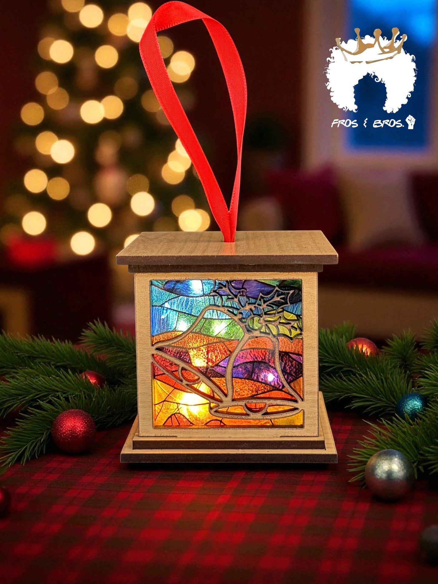 Stained Glass Lantern Ornament – Believe & Bells Edition