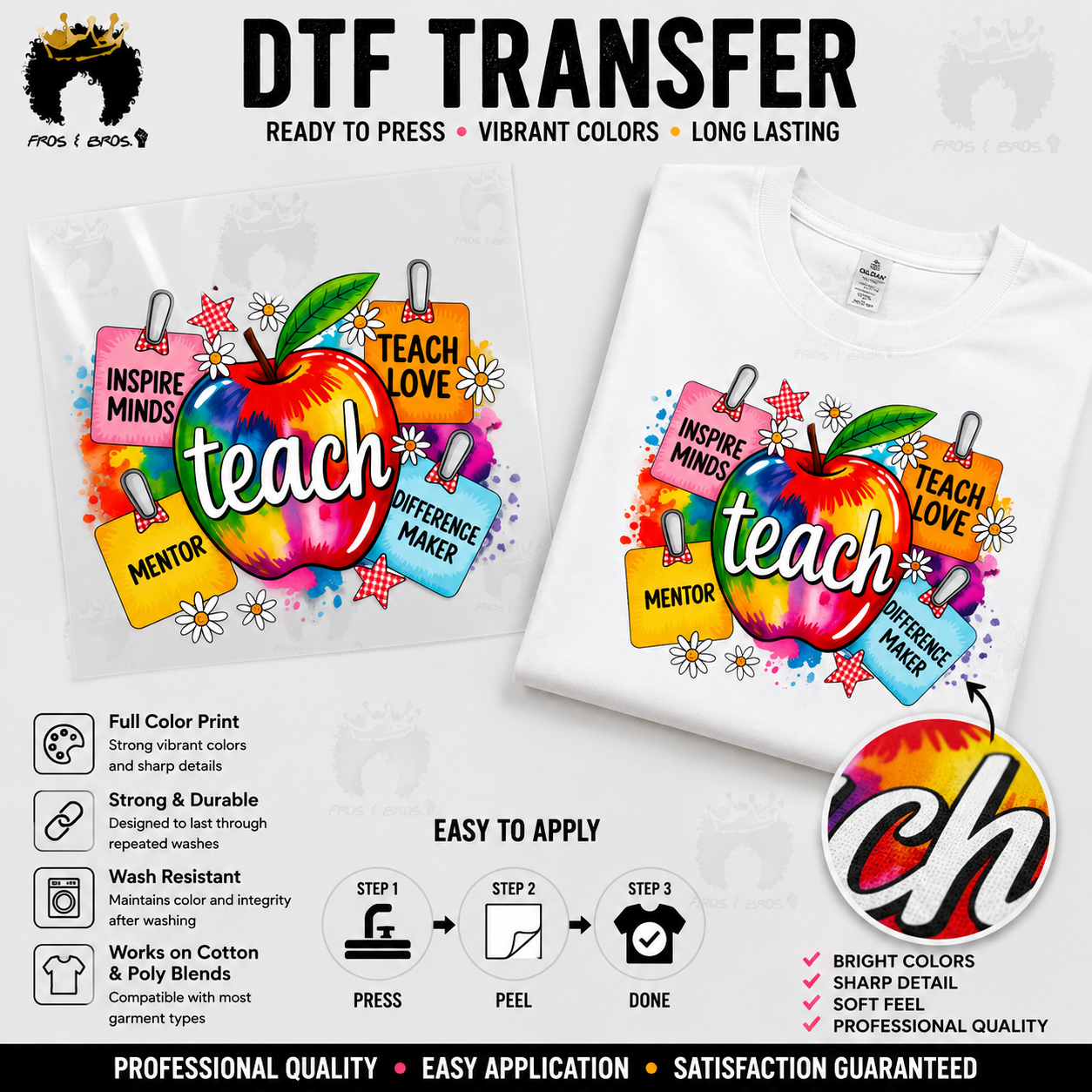 Teach Colorful Apple DTF Transfer