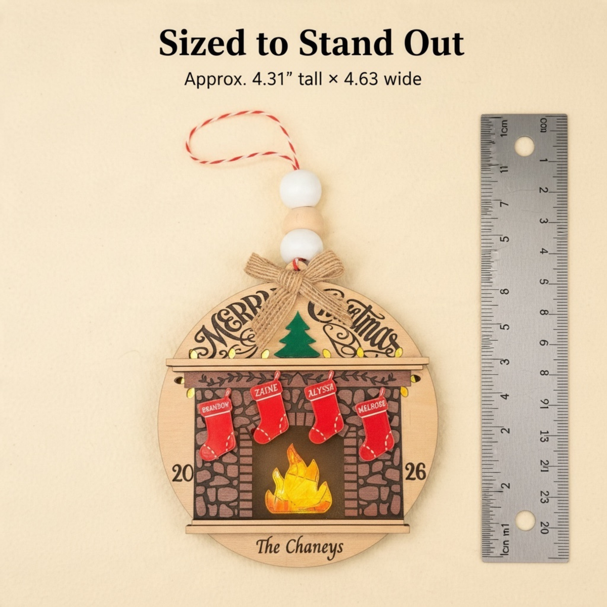 Personalized Light-Up Family Fireplace Christmas Ornament