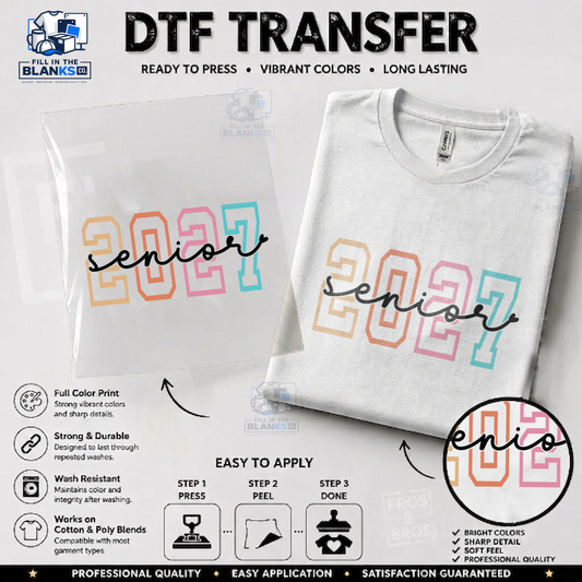 Senior 2027 Pastel Script DTF Transfer